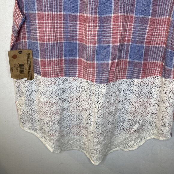 Ruff Hewn Womens Top Size XL Sleeveless Red Blue Striped button front - Picture 6 of 11